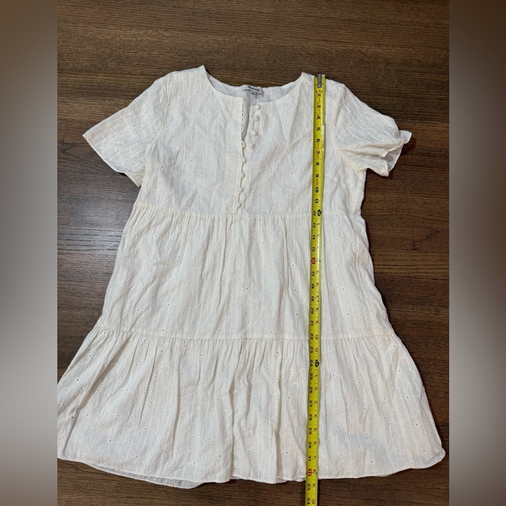 Madewell Embroidered Eyelet Button-Front Tiered Mini Dress-Size Medium - Picture 12 of 13